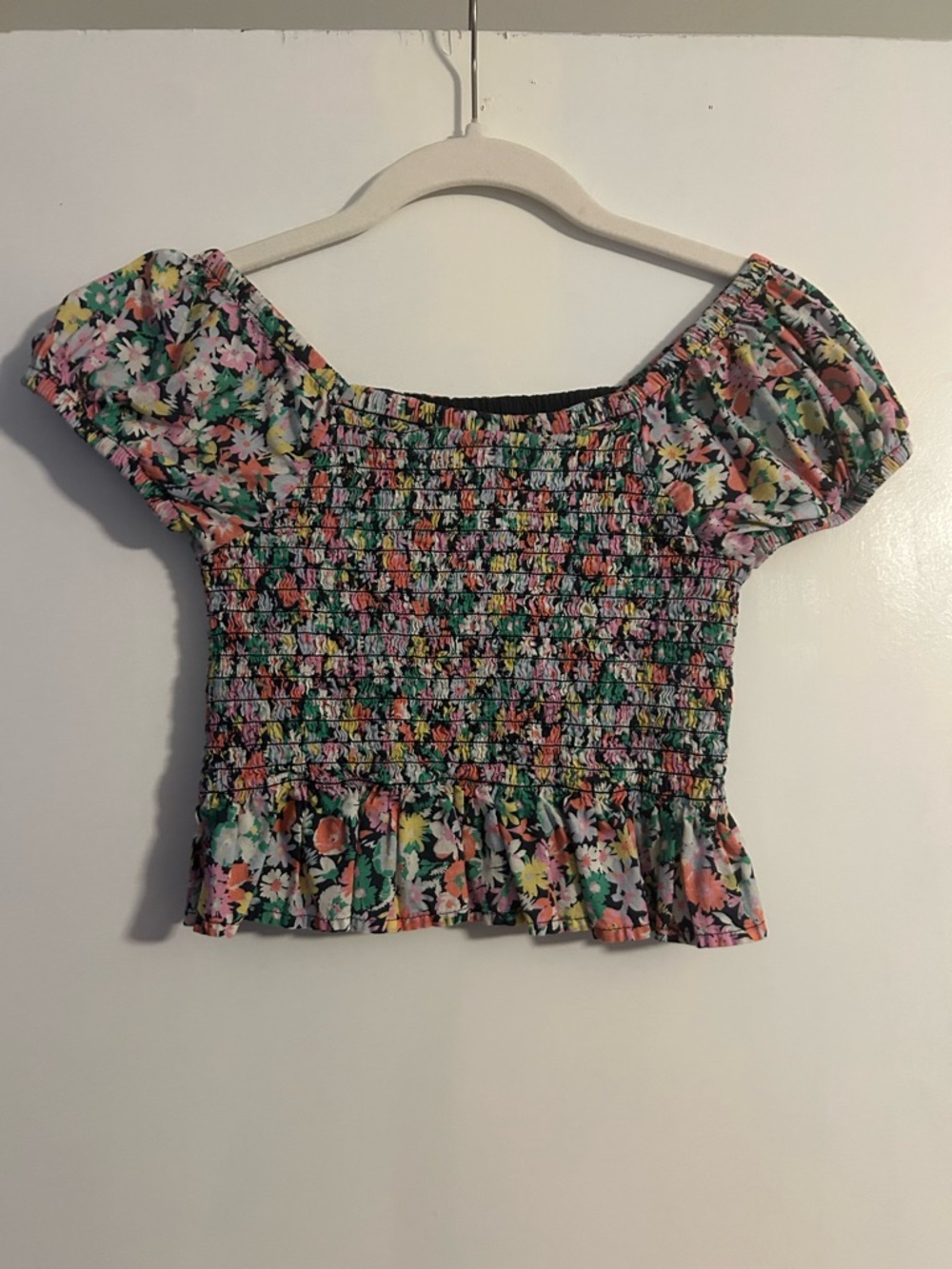 Gap Kids Smocked Floral Crop Top - Green Multi size 10